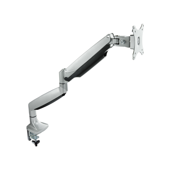 TooQ Soporte de Mesa para Monitor, Giratorio e Inclinable, Plata Imagen del soporte de mesa TooQ, modelo DB3032TNR-S, giratorio e inclinable para pantallas de 13 a 32 pulgadas. En color plata.