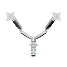 Soporte de Mesa Giratorio e Inclinable TooQ para 2 pantallas de 13 a 32 pulgadas, modelo DB3132TNR-S, color plata, dos brazos