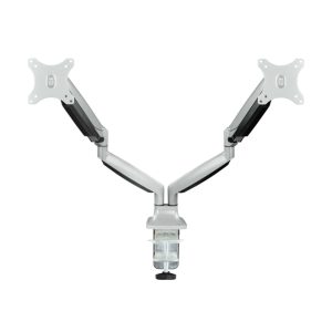 Soporte de Mesa Giratorio e Inclinable TooQ para 2 pantallas de 13 a 32 pulgadas, modelo DB3132TNR-S, color plata, dos brazos