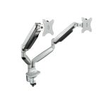 Soporte de Mesa Giratorio e Inclinable TooQ para 2 pantallas de 13 a 32 pulgadas, modelo DB3132TNR-S, color plata, dos brazos