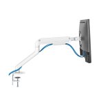 Soporte para monitor TooQ DB4032TNR-W blanco con ajuste para escritorio, compatible con monitores de hasta 32 pulgadas.