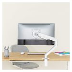 Soporte para monitor TooQ DB4032TNR-W blanco con ajuste para escritorio, compatible con monitores de hasta 32 pulgadas.