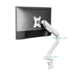 Soporte para monitor TooQ DB4032TNR-W blanco con ajuste para escritorio, compatible con monitores de hasta 32 pulgadas.