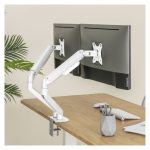 Soporte de escritorio blanco para monitor 32 pulgadas marca TooQ modelo DB4132TNR-W, permiten mejor visualización y ajuste de altura
