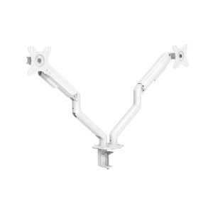 Soporte de escritorio blanco para monitor 32 pulgadas marca TooQ modelo DB4132TNR-W, permiten mejor visualización y ajuste de altura