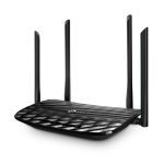 Router inalámbrico TP-Link AC1200, dual-band 2,4 GHz y 5 GHz con Gigabit Ethernet y SKU Archer A6, color negro.