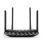 Router inalámbrico TP-Link AC1200, dual-band 2,4 GHz y 5 GHz con Gigabit Ethernet y SKU Archer A6, color negro.