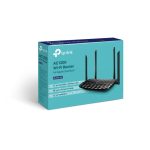 Router inalámbrico TP-Link AC1200, dual-band 2,4 GHz y 5 GHz con Gigabit Ethernet y SKU Archer A6, color negro.