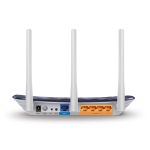 Vista del router TP-Link AC750 Archer C20, doble banda 2,4 GHz y 5 GHz, colores negro y blanco. SKU: Archer C20