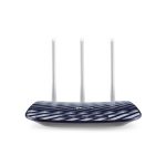Vista del router TP-Link AC750 Archer C20, doble banda 2,4 GHz y 5 GHz, colores negro y blanco. SKU: Archer C20