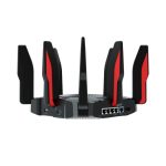 Imagen del router inalámbrico TP-Link ARCHER GX90 Gigabit Ethernet Tribanda en color negro, con frecuencia de 2,4 GHz y dos bandas de 5 GHz, SKU Archer GX90