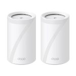 Sistema de malla Wi-Fi 7 TP-Link Deco BE65 Tribanda en color blanco, compatible con bandas de 2.4 GHz, 5 GHz y 6 GHz, incluye dos dispositivos SKU Deco BE65(2-pack)