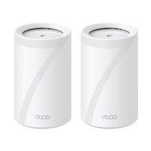 Sistema de malla Wi-Fi 7 TP-Link Deco BE65 Tribanda en color blanco, compatible con bandas de 2.4 GHz, 5 GHz y 6 GHz, incluye dos dispositivos SKU Deco BE65(2-pack)
