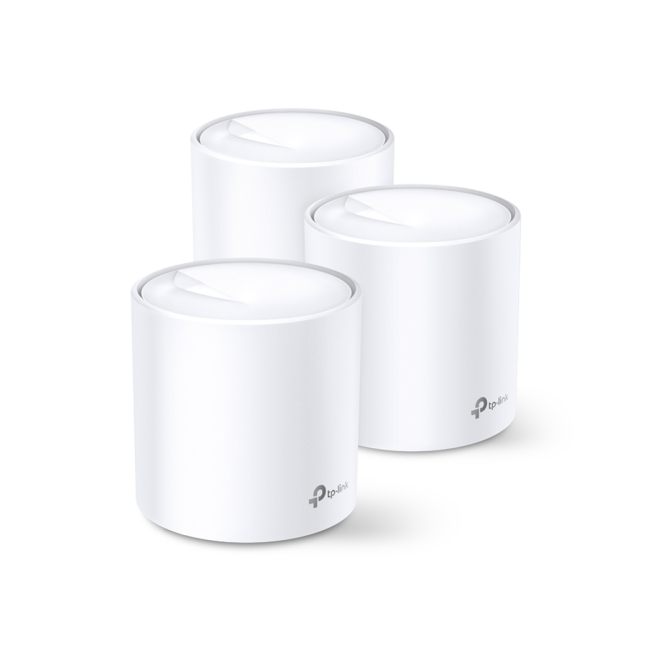 TP-Link Deco X60 Wi-Fi 6 de doble banda para redes inalámbricas Imagen del TP-Link Deco X60, un sistema Wi-Fi 6 de doble banda con frecuencias de 2,4 GHz y 5 GHz en color blanco, SKU: Deco X60(3-pack)