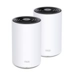 Sistema de malla Wi-Fi TP-Link Deco X68 Tribanda de dos unidades en colores negro y blanco, operando en bandas de 2,4 GHz y dos de 5 GHz, modelo Deco X68(2-pack)
