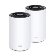 Sistema de malla Wi-Fi TP-Link Deco X68 Tribanda de dos unidades en colores negro y blanco, operando en bandas de 2,4 GHz y dos de 5 GHz, modelo Deco X68(2-pack)