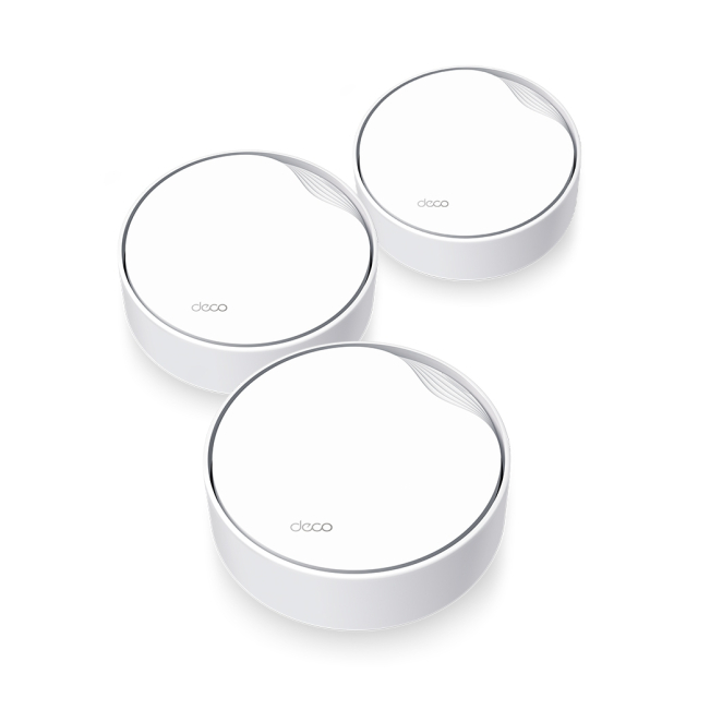 TP-Link DECO X50-PoE Wi-Fi 6 Mesh 3-Pack con Doble Banda Sistema de malla TP-Link DECO X50-PoE de 3 unidades en color blanco, tecnología Wi-Fi 6 (802.11ax), doble banda 2.4 GHz y 5 GHz, SKU DECO X50-POE(3-PACK)