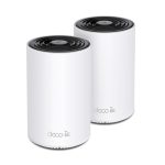 Sistema Wi-Fi 6E TP-Link Deco XE75 Pro (2-pack) Tribanda con frecuencias de 2.4 GHz, 5 GHz y 6 GHz en color blanco. SKU: Deco XE75 Pro(2-pack).