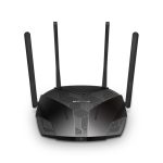 Imagen del router inalámbrico TP-Link MR70X con Gigabit Ethernet de doble banda (2,4 GHz / 5 GHz) en color negro. SKU: MR70X.