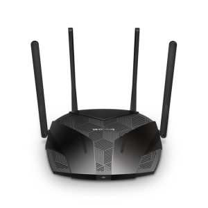 Imagen del router inalámbrico TP-Link MR70X con Gigabit Ethernet de doble banda (2,4 GHz / 5 GHz) en color negro. SKU: MR70X.