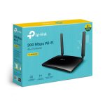 Router inalámbrico TP-Link TL-MR6400 con soporte 4G, Ethernet rápido y banda única de 2,4 GHz en color negro. SKU: TL-MR6400
