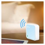 Router inalámbrico TP-Link TL-WR802N, Ethernet rápido, banda única a 2.4 GHz, colores azul y blanco. SKU: TL-WR802N.