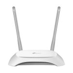 Router inalámbrico gris y blanco TP-Link TL-WR840N con banda única de 2,4 GHz y Ethernet rápido, SKU TL-WR840N