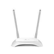 Imagen del TP-Link TL-WR850N, un router inalámbrico de Ethernet rápido con banda única de 2,4 GHz en colores gris y blanco, SKU TL-WR850N