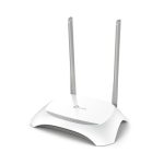 Imagen del TP-Link TL-WR850N, un router inalámbrico de Ethernet rápido con banda única de 2,4 GHz en colores gris y blanco, SKU TL-WR850N