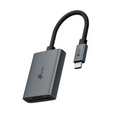 Lector de tarjeta TP-Link UA430C con USB 3.2 Gen 1 Type-C en color gris, modelo UA430C, ideal para almacenamiento externo.
