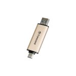 Imagen de la unidad flash USB Transcend JetFlash 930C con 256 GB de almacenamiento, conectores USB Type-A y USB Type-C, y acabado en oro. SKU: TS256GJF930C