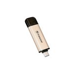 Imagen de la unidad flash USB Transcend JetFlash 930C con 256 GB de almacenamiento, conectores USB Type-A y USB Type-C, y acabado en oro. SKU: TS256GJF930C