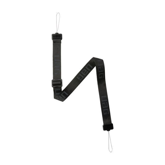 Urban Armor Gear correa negra para funda de tableta segura Imagen de la correa negra Urban Armor Gear, modelo B-SHLDSTRP-BK, diseñada para brindar seguridad adicional a las fundas de tabletas.