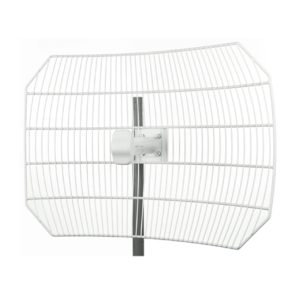 Antena de red inalámbrica Ubiquiti con 27 dBi de ganancia, modelo AG-HP-5G27, diseñada para conexiones de largo alcance y alta potencia.