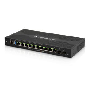 Router Ubiquiti EdgeRouter 12P Gigabit Ethernet en color negro, modelo ER-12P, ideal para conexiones de alta velocidad y múltiples dispositivos