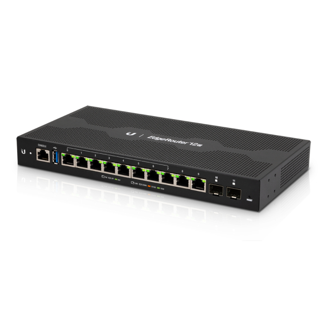 Ubiquiti EdgeRouter 12P Gigabit Ethernet Negro, Alta Velocidad Router Ubiquiti EdgeRouter 12P Gigabit Ethernet en color negro, modelo ER-12P, ideal para conexiones de alta velocidad y múltiples dispositivos