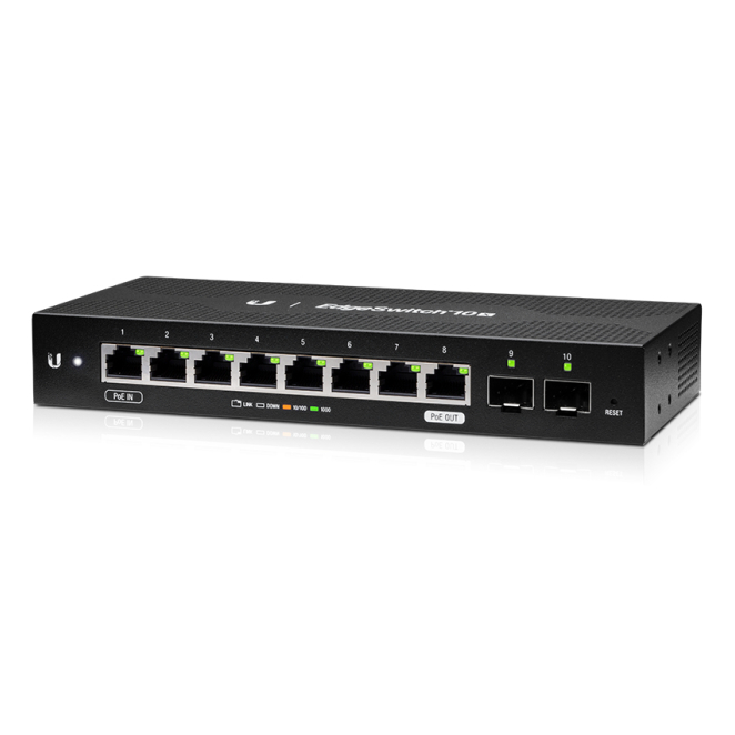 Ubiquiti EdgeSwitch 10X Gestionado con PoE Gigabit Ethernet Switch Ubiquiti EdgeSwitch 10X Gestionado L2 Gigabit Ethernet con Energía sobre Ethernet (PoE), color negro, SKU: ES-10X