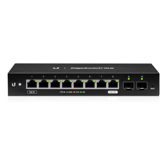 Ubiquiti EdgeSwitch 10X Gestionado L2 Gigabit Ethernet (10/100/1000) Energía sobre Ethernet (PoE) Negro 1 Ubiquiti EdgeSwitch 10X vista frontal