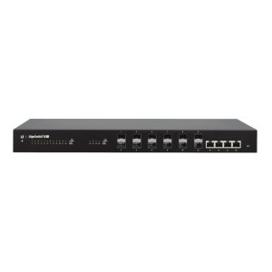 Imagen del switch gestionado Ubiquiti ES‑16‑XG con conectividad 10G Ethernet, tamaño 1U, de color negro. SKU: ES-16-XG.