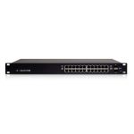 Imagen del switch gestionado Ubiquiti ES-24-250W con 24 puertos Gigabit Ethernet 10/100/1000, soporte L2/L3 y energía sobre Ethernet PoE, de color negro y diseño 1U.