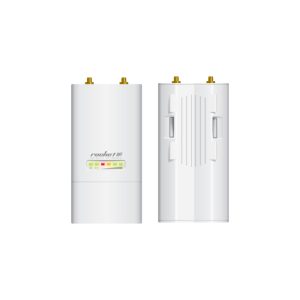 Imagen del Ubiquiti Rocket M5, un dispositivo de redes inalámbricas con una velocidad de hasta 300 megabits por segundo en color blanco. SKU: ROCKETM5