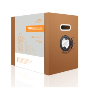 Imagen del cable de red Ubiquiti modelo TC-CARRIER, color gris, con 304.8 metros de longitud y clasificación Cat5e.