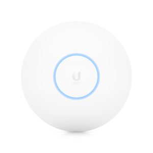 Imagen del punto de acceso inalámbrico Ubiquiti U6-PRO, color blanco, con 4800 Mbit/s y soporte de Energía sobre Ethernet. SKU: U6-PRO