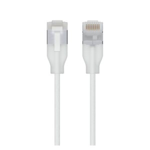Imagen del cable de red Ubiquiti UACC-Cable-Patch-EL-C6A-0.15M-W-24, color translúcido blanco, longitud 0.15 metros y categoría Cat6a