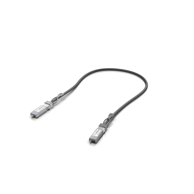 Ubiquiti Cable de fibra óptica e InfiniBand 0,5 m SFP+ Negro Imagen del cable de fibra óptica e InfiniBand Ubiquiti UACC-DAC-SFP10-0.5M de 0,5 metros, color negro, con conectores SFP+