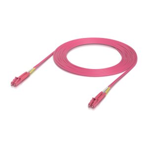 Cable de fibra óptica Ubiquiti UACC-OFC-M2-LULU-3M con conectores LC a LC, color rosado, perfecto para centros de datos. SKU: UACC-OFC-M2-LULU-3M-50