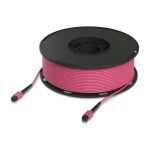 Cable de fibra óptica Ubiquiti UACC-OFC-MA-MPMP-100M, 100 metros, con conectores MPO/UPC rosa, ideal para InfiniBand y centros de datos.