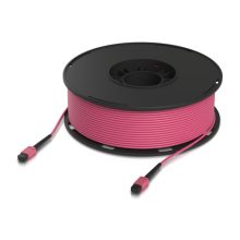 Cable de fibra óptica Ubiquiti UACC-OFC-MA-MPMP-100M, 100 metros, con conectores MPO/UPC rosa, ideal para InfiniBand y centros de datos.