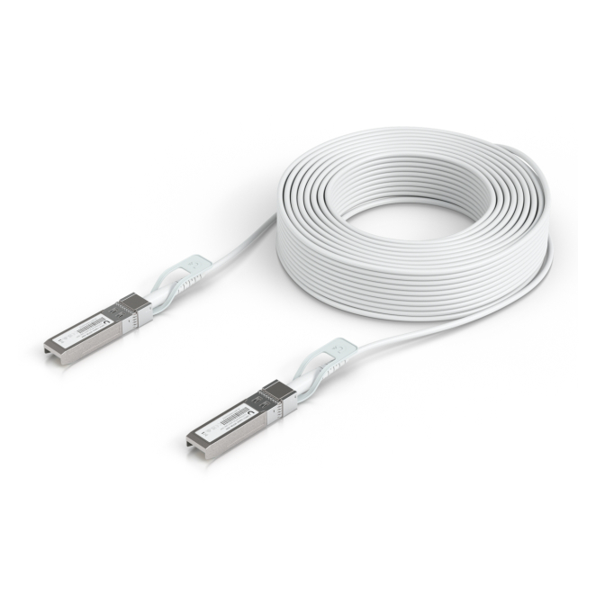 Ubiquiti cable de fibra óptica e InfiniBand de 30 metros blanco Imagen del cable de fibra óptica e InfiniBand Ubiquiti UACC-Uplink-SFP28-30M, de 30 metros, color blanco, adecuado para cableado de centros de datos.