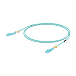 Cable de fibra óptica Ubiquiti UniFi ODN de 0.5 metros, color aguamarina, con conectores LC. SKU: UOC-0.5